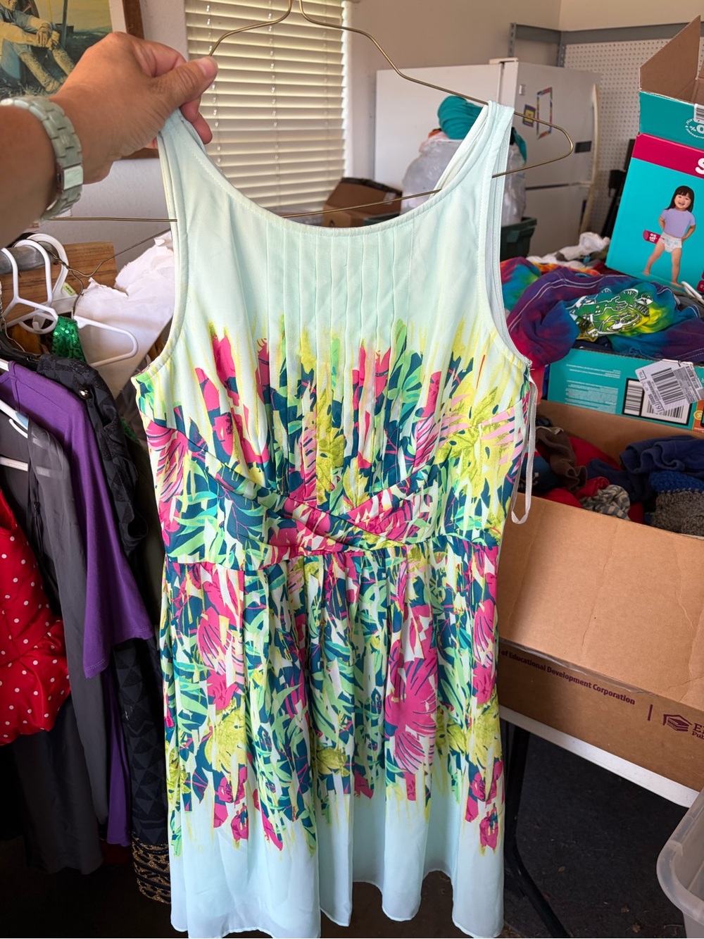 Floral Mint Midi Dress with Pink & Green Print